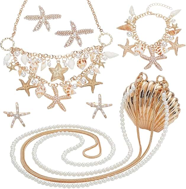 Seven-piece Mermaid Jewelry Set with Seashells and Pearls