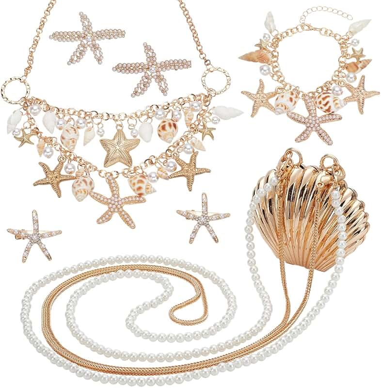 Seven-piece Mermaid Jewelry Set with Seashells and Pearls