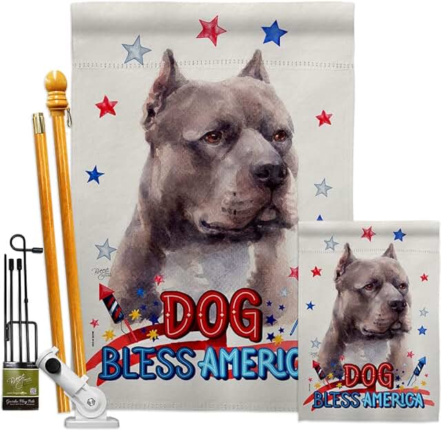 Patriotic Blue Pitbull Garden Flag Kit for Pets