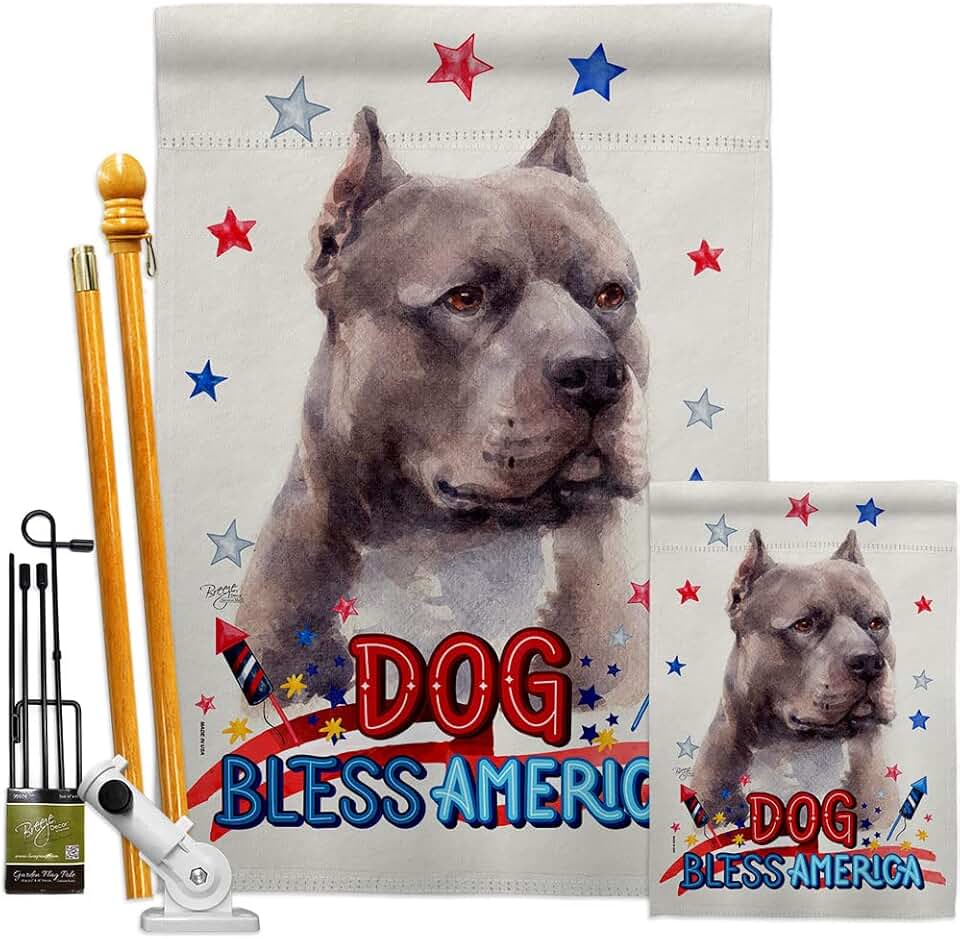 Patriotic Blue Pitbull Garden Flag Kit for Pets