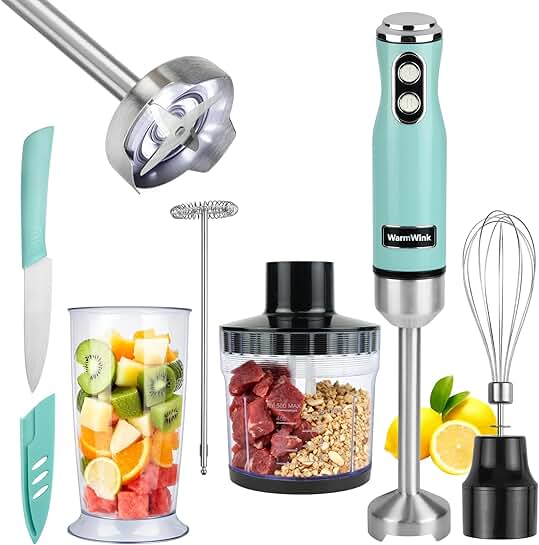 4-in-1 Corded Hand Blender with Chopper Beaker Frother and Whisk