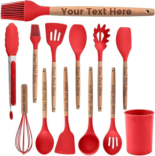 Natural Solid Teak Kitchen Utensil Set with Holder