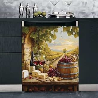 Vintage Wine and Cheese Magnet Cover for Dishwasher