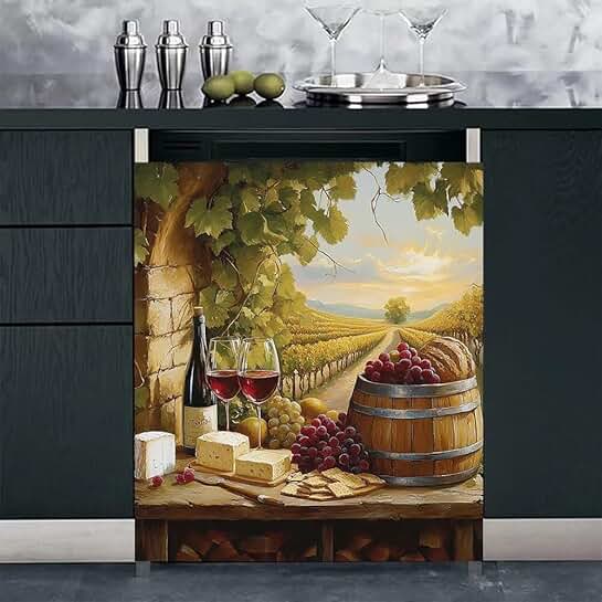 Vintage Wine and Cheese Magnet Cover for Dishwasher