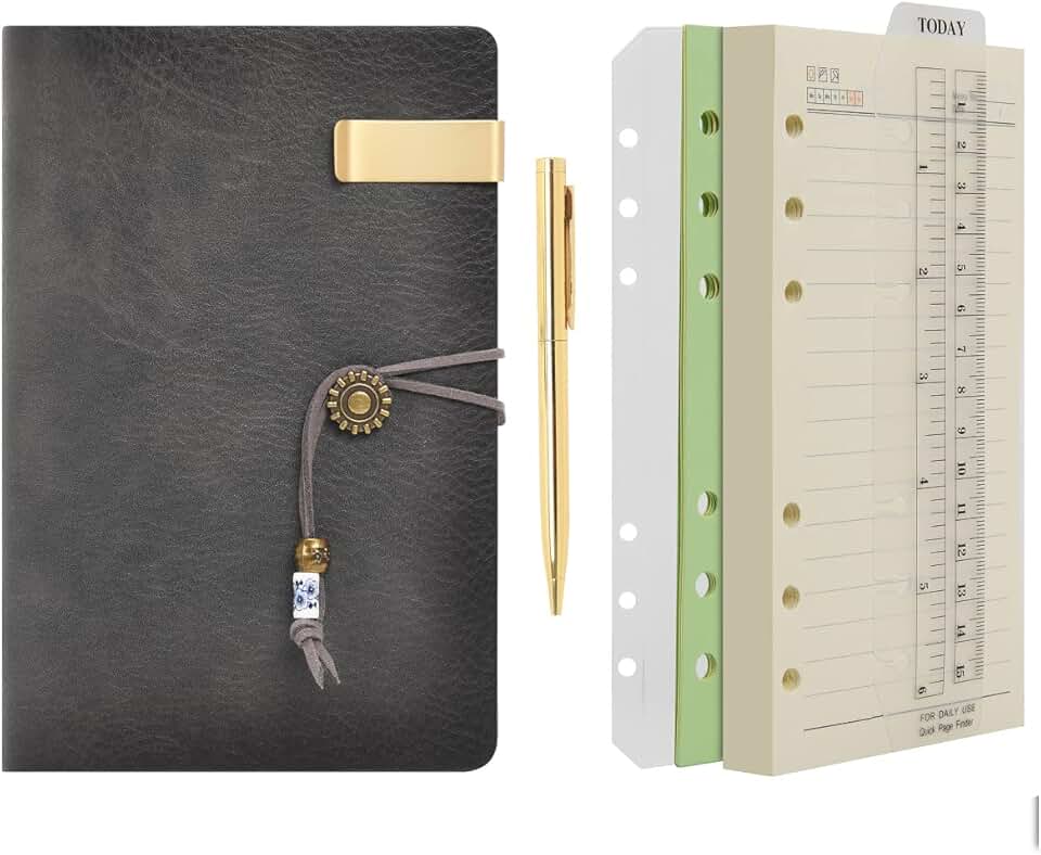 Leather A6 Refillable Ring Binder Notebook with Lined Paper