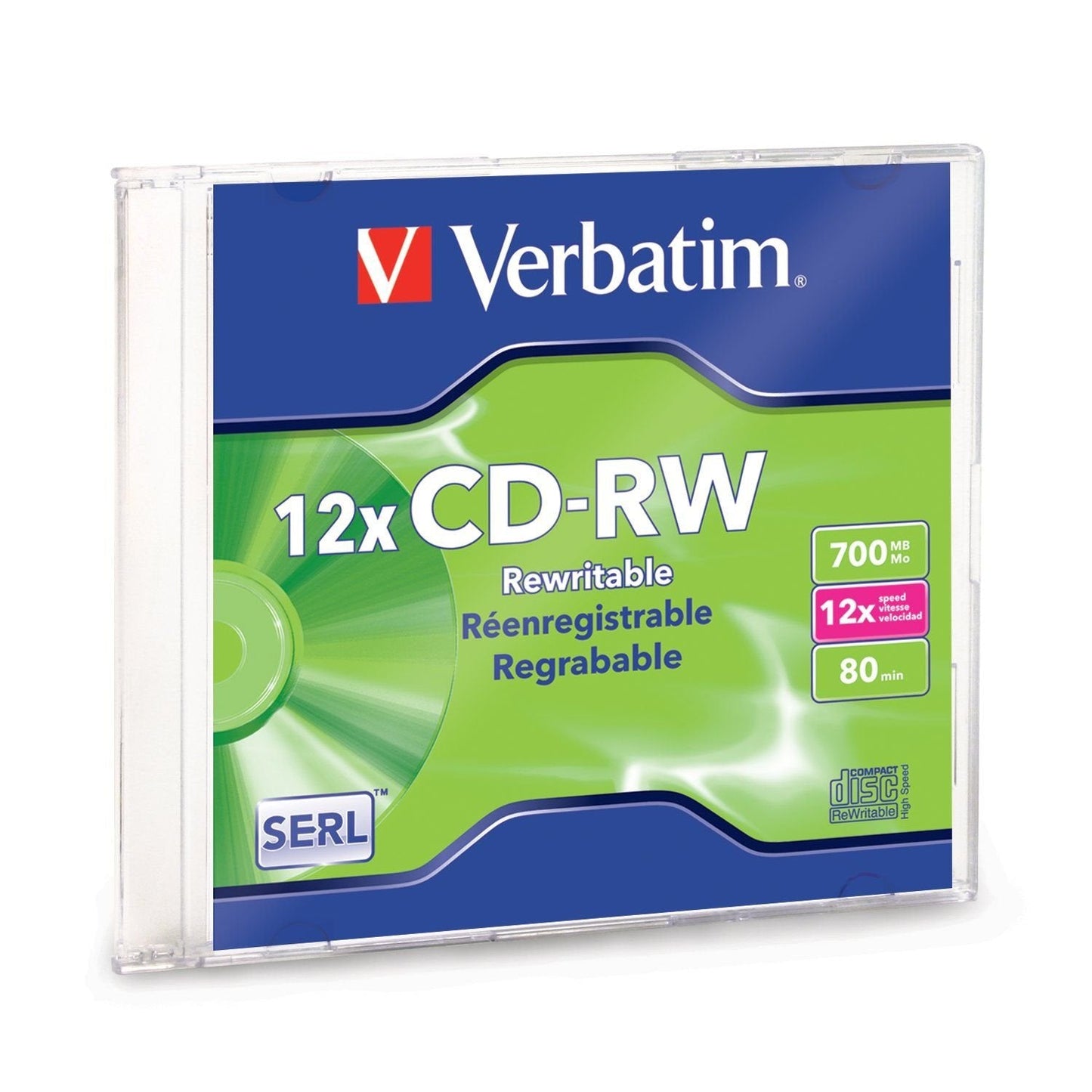 CD RW, 4X 12X High Speed, 80 Minutes, 700MB, Branded, Slim Case, 1/Pack (VER95161) Category: CD Media