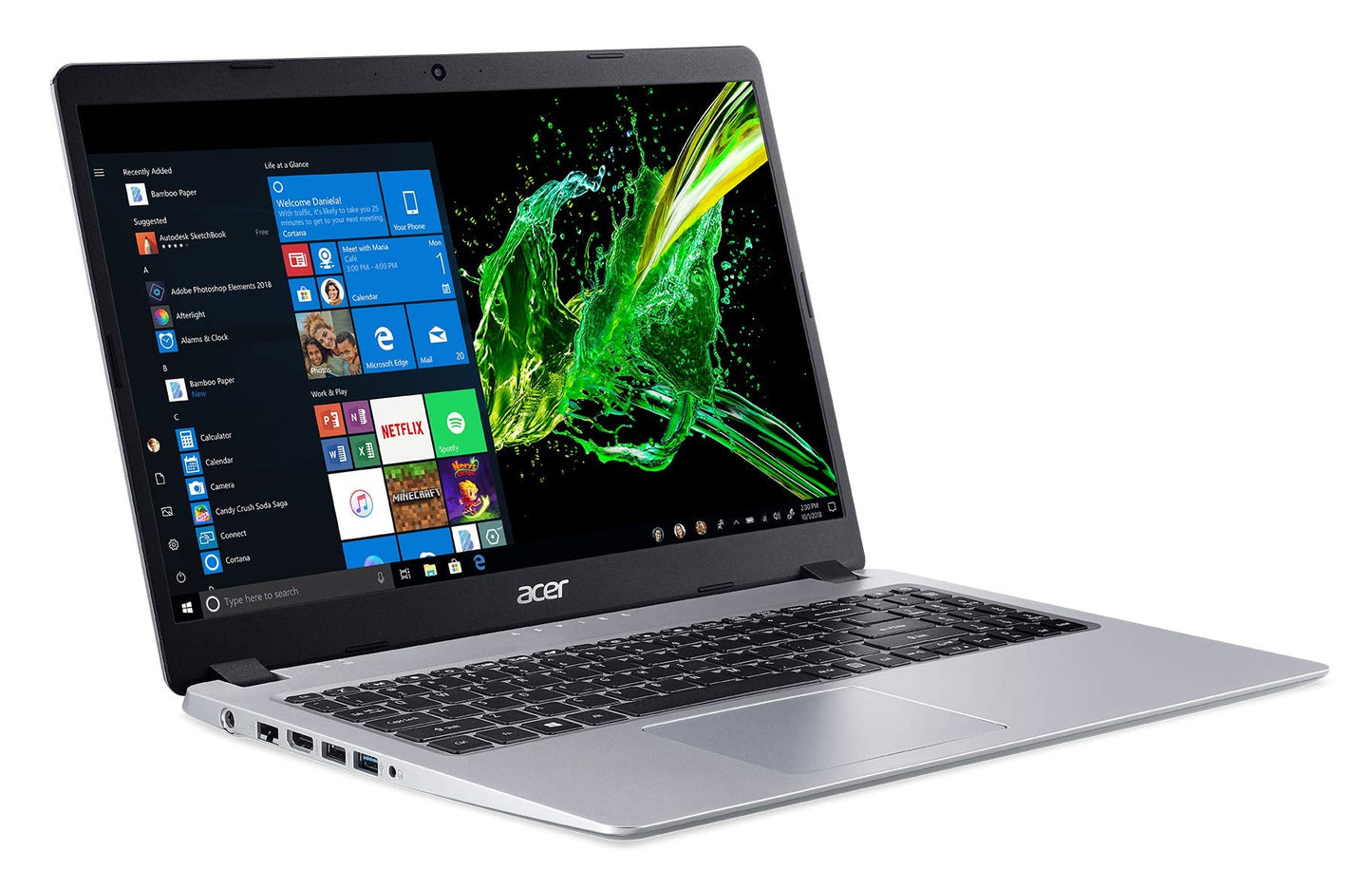 Aspire 5 Slim Laptop, 15.6 inches Full HD IPS Display, AMD Ryzen 3 3200U, Vega 3 Graphics, 4GB DDR4, 128GB SSD, Backlit Keyboard, Windows 10 in S Mode, A515-43-R19L, Silver
