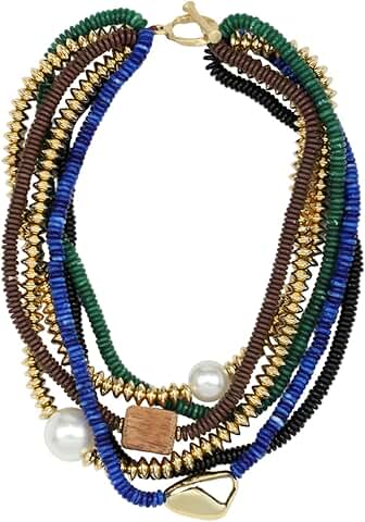 Multi-Strand Boho Necklace with Beads, Pearls, and Wood