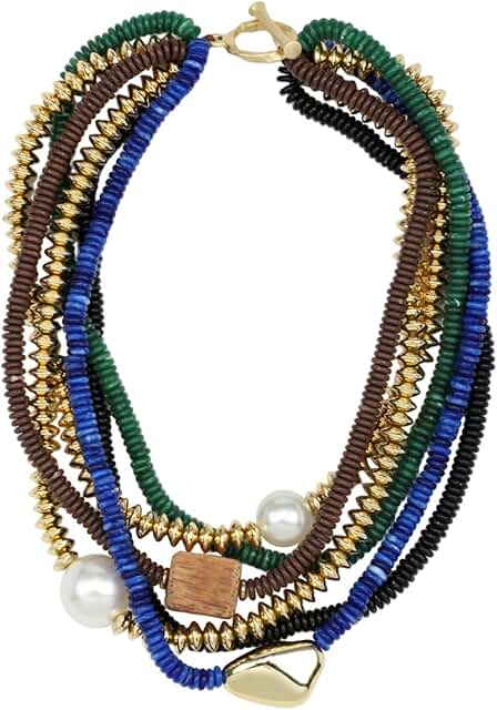 Multi-Strand Boho Necklace with Beads, Pearls, and Wood