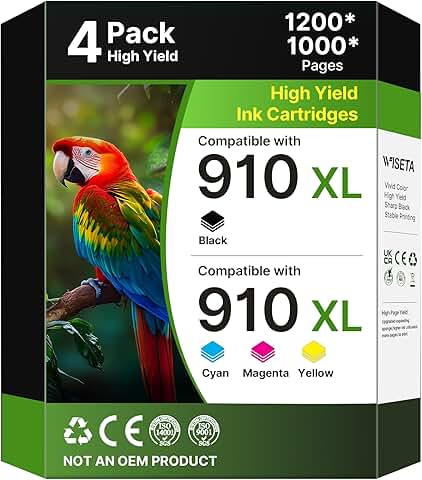 4-Pack Black Cyan Magenta Yellow Ink Cartridges for HP Printers
