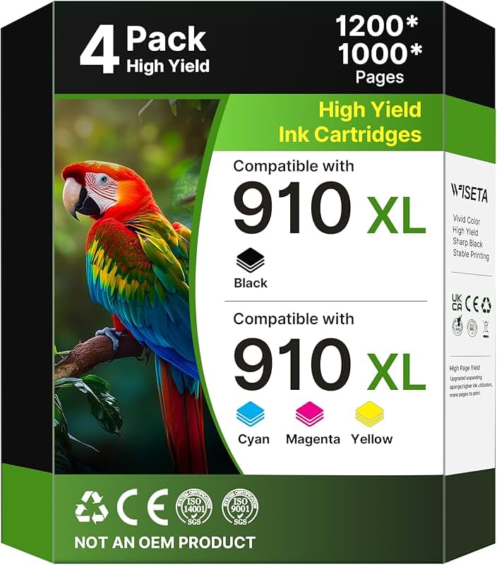 4-Pack Black Cyan Magenta Yellow Ink Cartridges for HP Printers