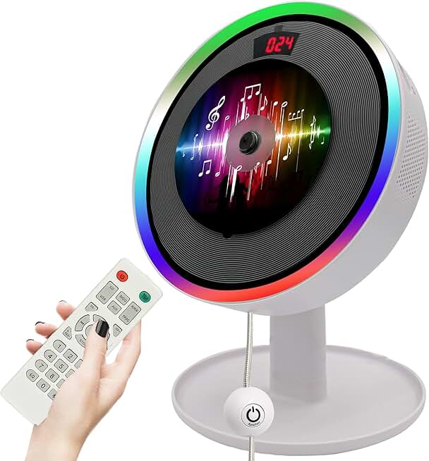 Portable wall-mounted CD player with Bluetooth, LED, USB, and remote
