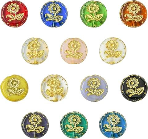 14-Piece Handmade Glass Flower Beads for Jewelry Making