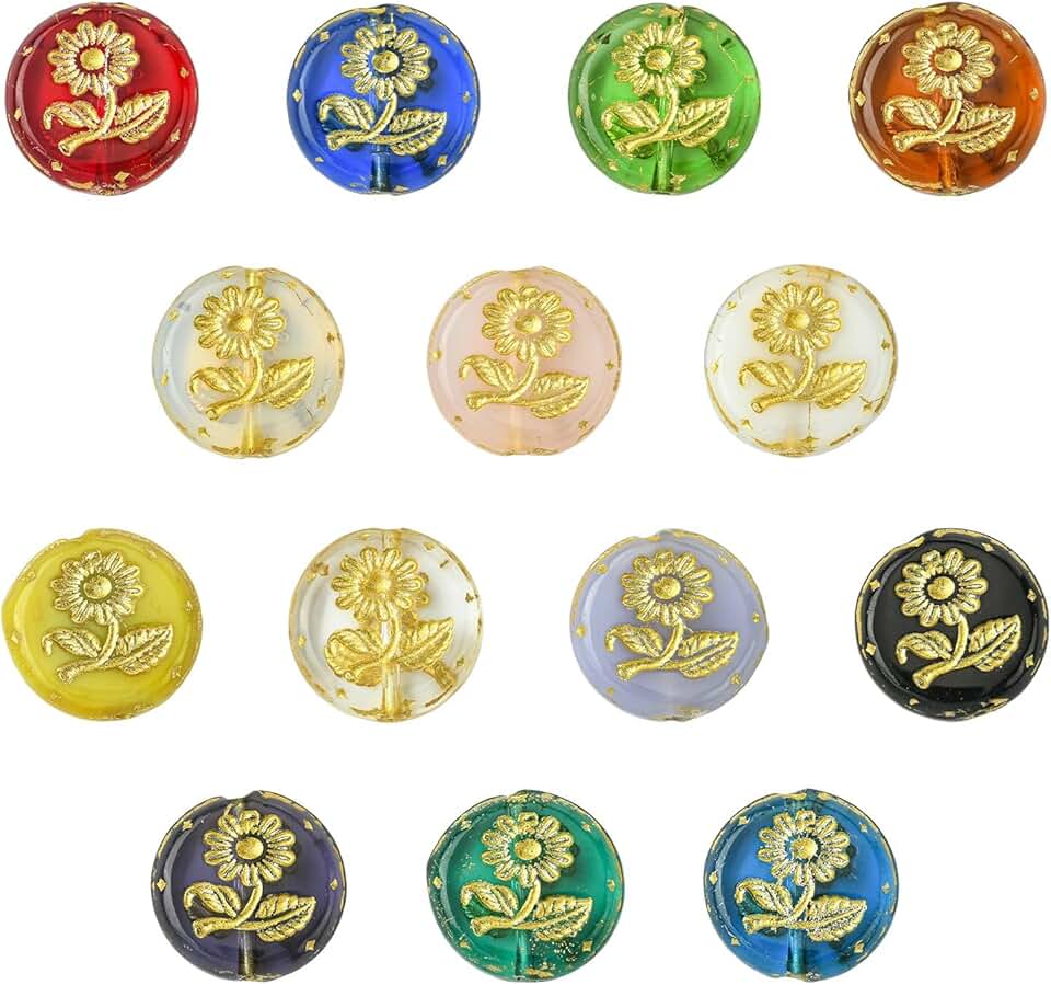 14-Piece Handmade Glass Flower Beads for Jewelry Making