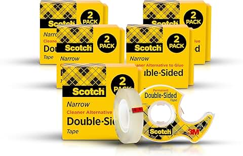 Clear double-sided tape, 1/2 inch x 500 inches, 10 rolls