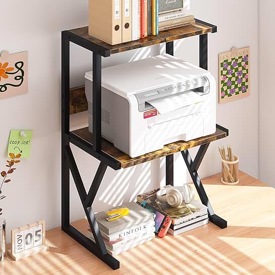 Wooden 3-Tier Desktop Printer Stand for Home Office