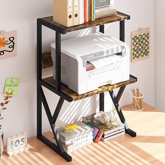 Wooden 3-Tier Desktop Printer Stand for Home Office