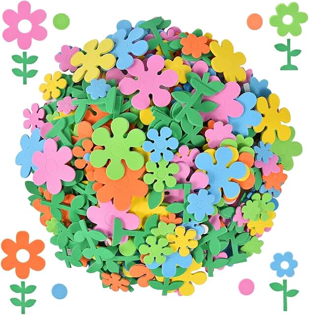 1080 Colorful Foam Flower and Leaf Stickers for Crafts