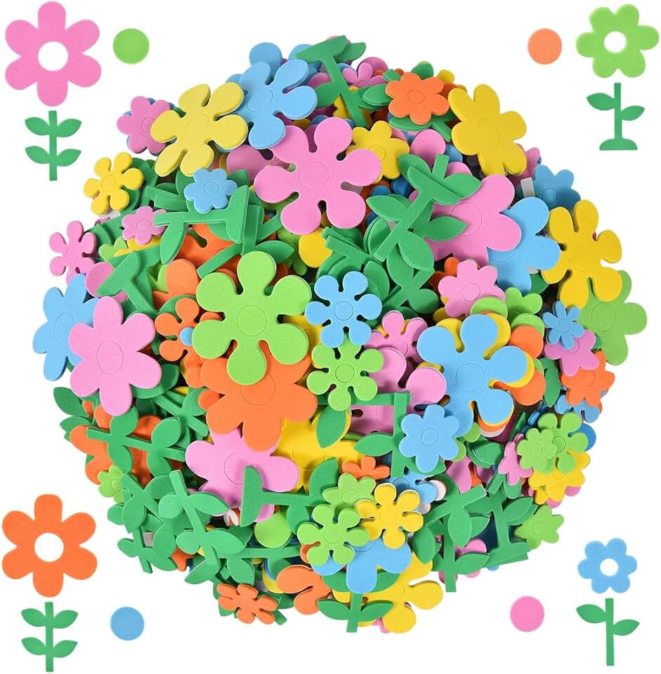 1080 Colorful Foam Flower and Leaf Stickers for Crafts