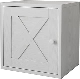 White-washed cube storage organizer with door