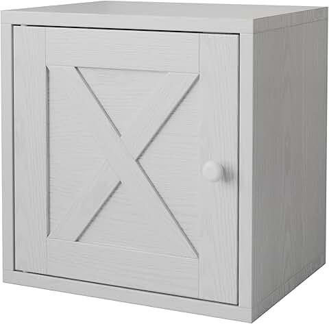 White-washed cube storage organizer with door