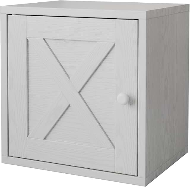 White-washed cube storage organizer with door