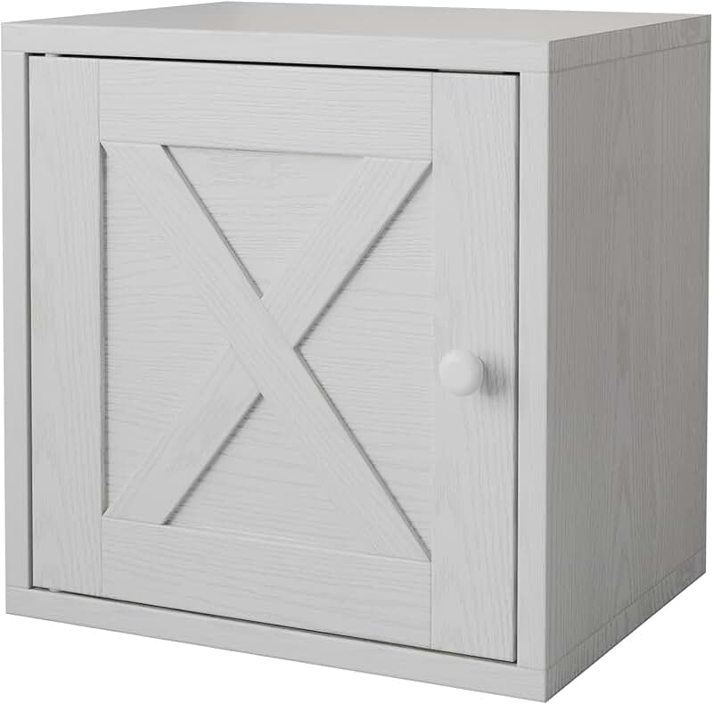 White-washed cube storage organizer with door