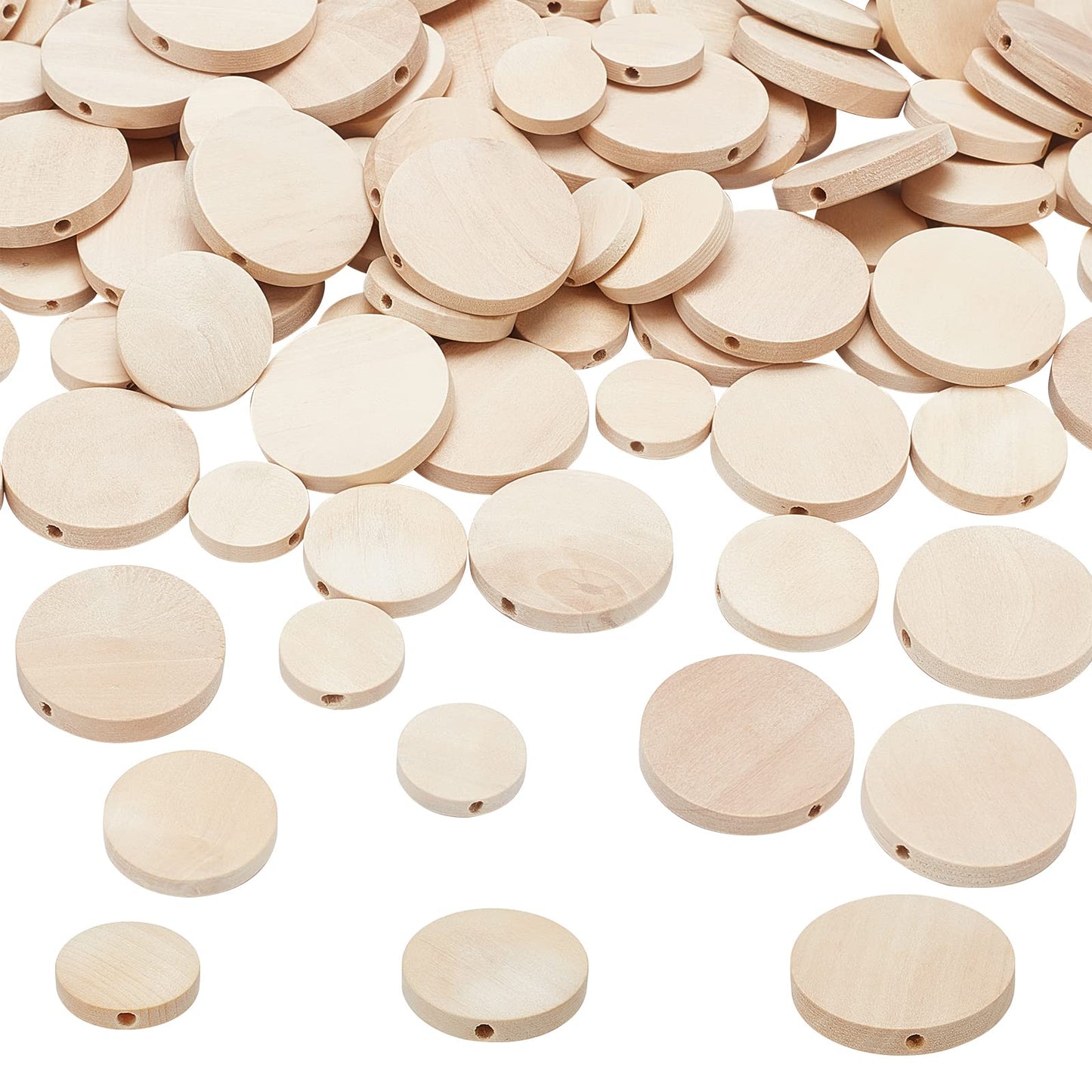 Wooden Bead Collection 120pcs Flat Round in 3 Sizes