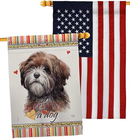 Brown Tibetan Terrier Dog House Flag for Garden Yard