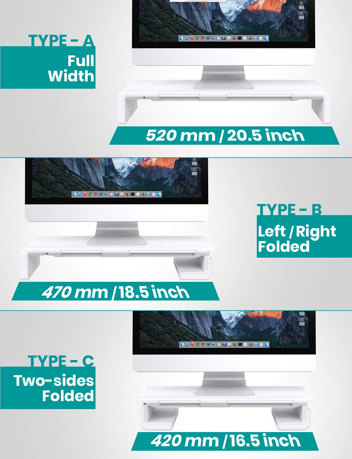 Monitor Stand Riser, Clarity Foldable Computer Monitor Stand, Adjustable Computer Stand Desk Organizer with Storage Drawer, Tablet Phone Stand for Laptop PC Printer (White)