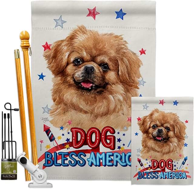 Patriotic Tibetan Spaniel Garden House Flag