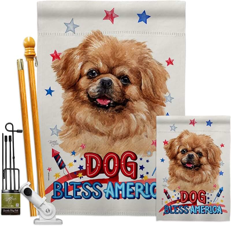 Patriotic Tibetan Spaniel Garden House Flag