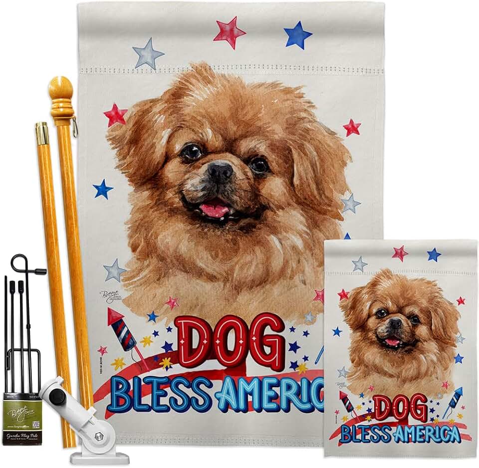 Patriotic Tibetan Spaniel Garden House Flag