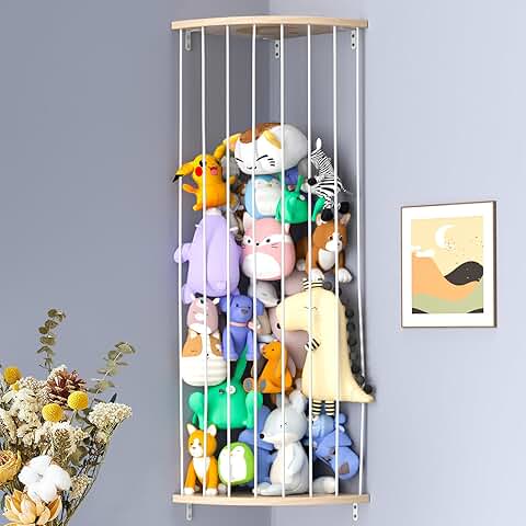 Wooden Corner Toy and Stuffed Animal Storage Shelf