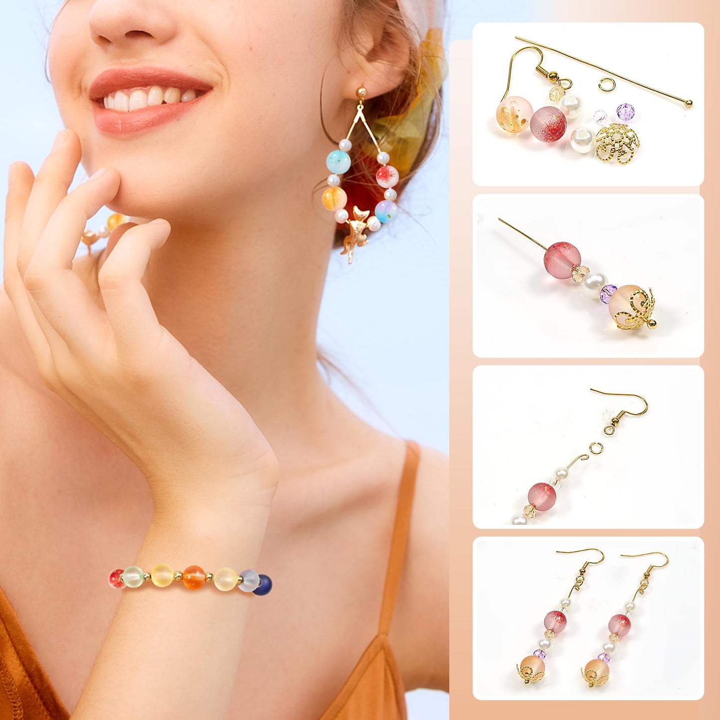 200pcs 8mm Glass Beads for Jewelry Making and Crafts