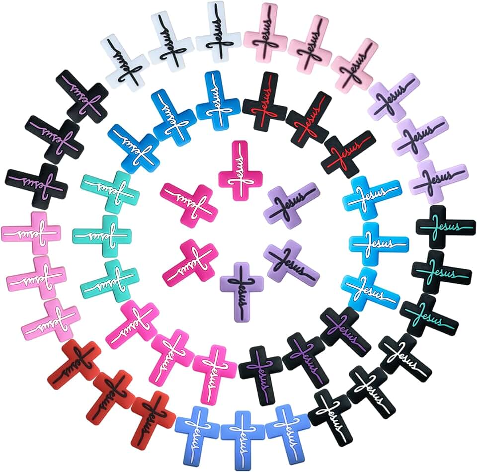 Bulk Cross Silicone Beads, 51 Pieces, 17 Colors for Jewelry Making