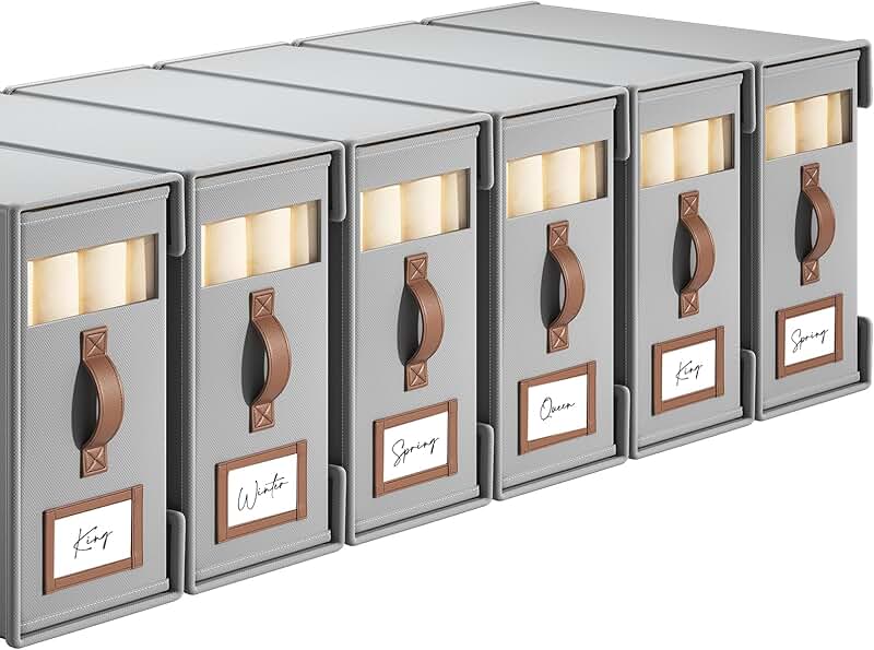 Six Gray Bed Sheet Storage Boxes with Handles
