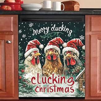 Christmas Rooster Kitchen Magnet Cover for Dishwasher