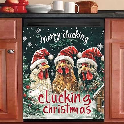 Christmas Rooster Kitchen Magnet Cover for Dishwasher