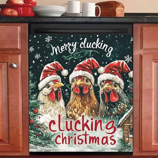 Christmas Rooster Kitchen Magnet Cover for Dishwasher