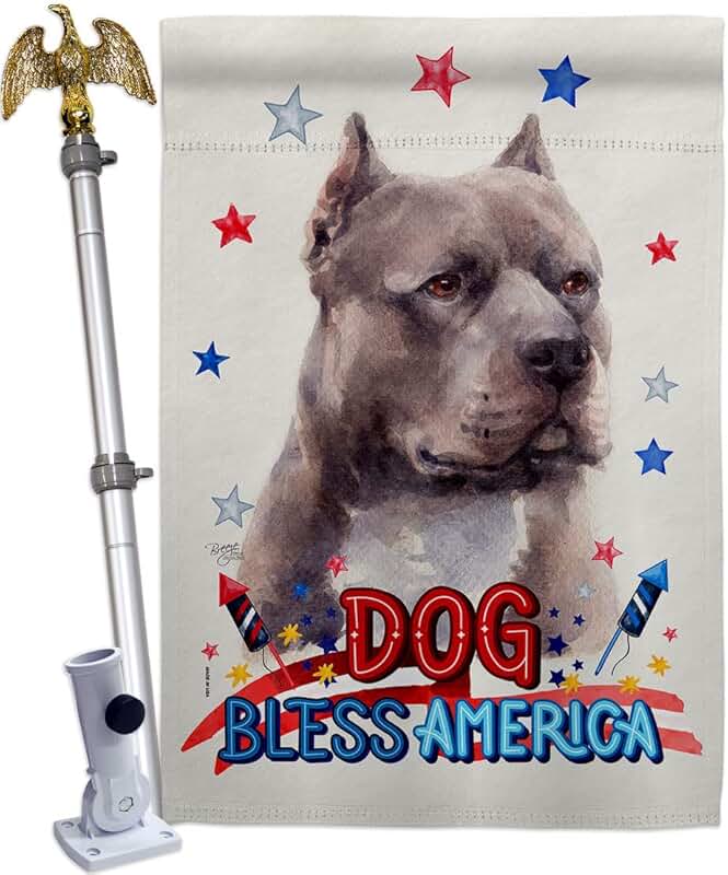 Patriotic Blue Pitbull Dog House Flag with Eagle and Paw