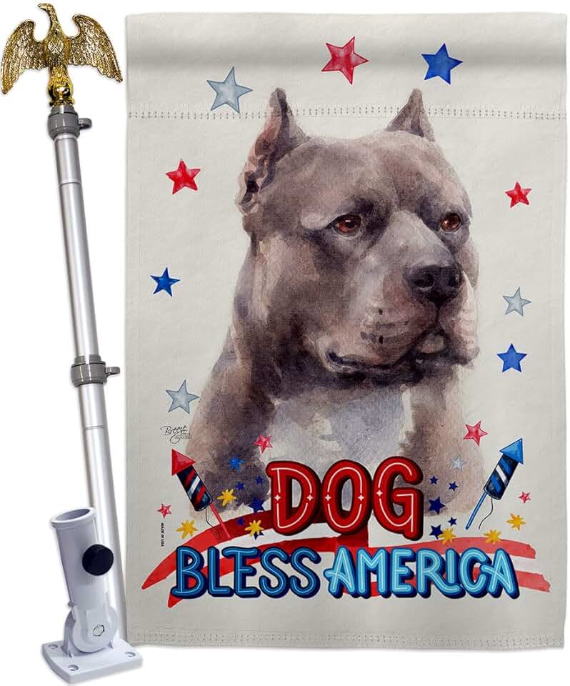 Patriotic Blue Pitbull Dog House Flag with Eagle and Paw