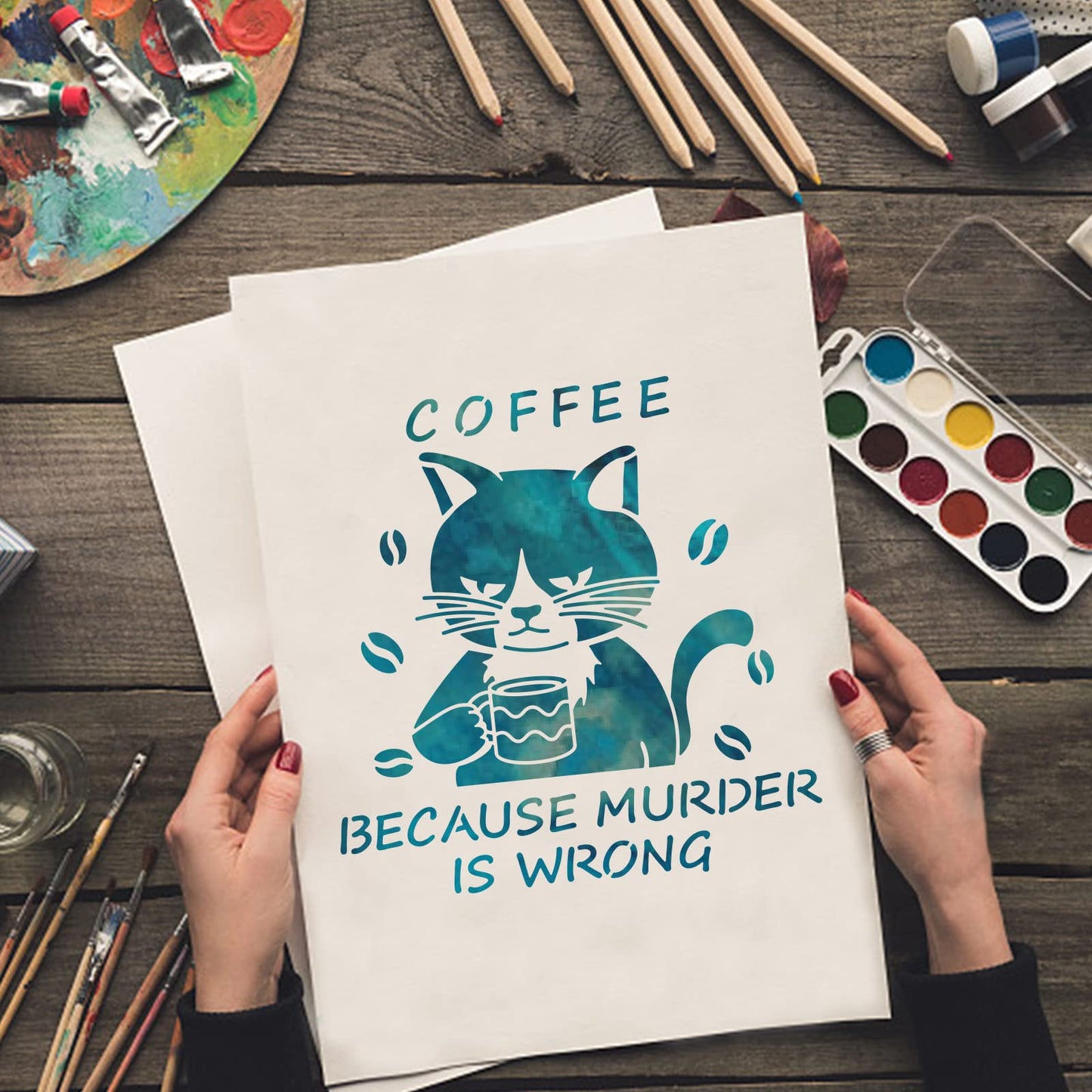 Cat Coffee Wall Art Template 11.8x11.8in