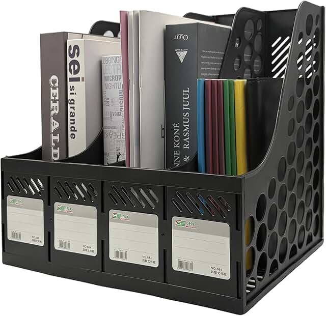 Plastic magazine file holder with four compartments