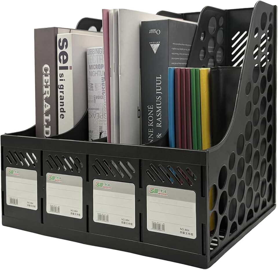 Plastic magazine file holder with four compartments