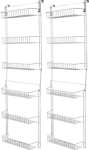Over-the-Door 6-Tier Adjustable Pantry Shelves, White, Pack of 2