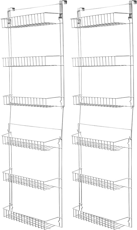Over-the-Door 6-Tier Adjustable Pantry Shelves, White, Pack of 2