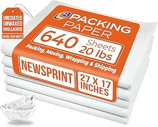 White bulk packing paper sheets for moving, 640 sheets