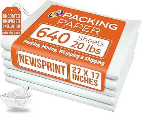 White bulk packing paper sheets for moving, 640 sheets
