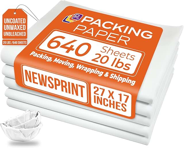 White bulk packing paper sheets for moving, 640 sheets